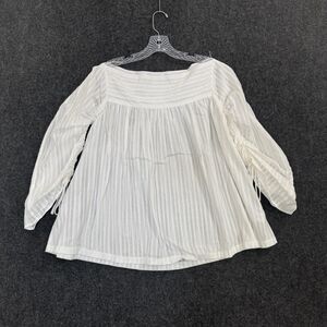 Acler Blouse Women's 4 White Striped Sheer Boat Neck ¾ Sleeve Bateau